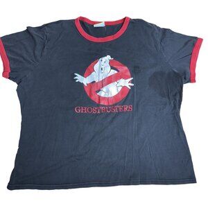 Ghostbusters  Mens L 2004 Vintage Black T-Shirt With Red Collar & Logo